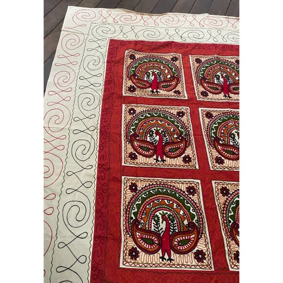 Block Embroidered Indian Cotton Peacock Quilt Light Boho Summer Bedspread Throw - Picture 6 of 16